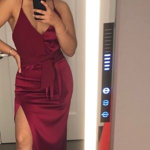 halston heritage satin wrap gown